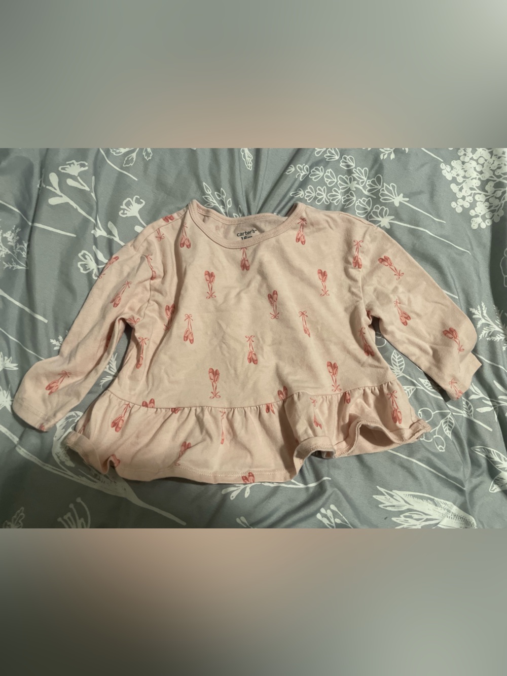 Carter's Light Pink Long Sleeve Peplum Tee with  Ballerina Print Baby Girl 18M